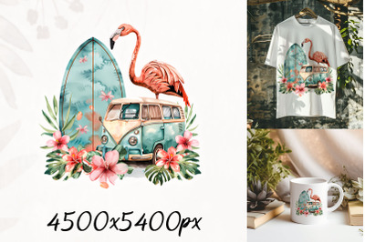 Surfing Flamingo by Vintage Van