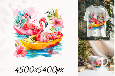 Flamingos Relaxing in Tropical Boat