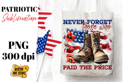 Patriotic sublimation. Military boots and poppy flowers PNG