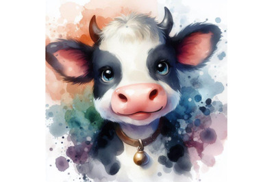 Bundle of Cartoon cow with a friendly expression