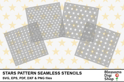 Stars Pattern Seamless Stencils&2C; SVG&2C; EPS&2C; PDF&2C; DXF &amp;amp; PNG files