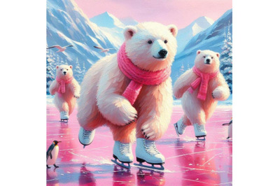 A set of polarbear ice skating