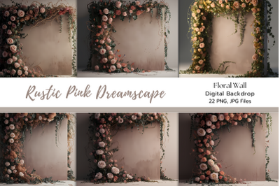 Rustic Pink Dreamscape Floral Wall Digital Backdrop