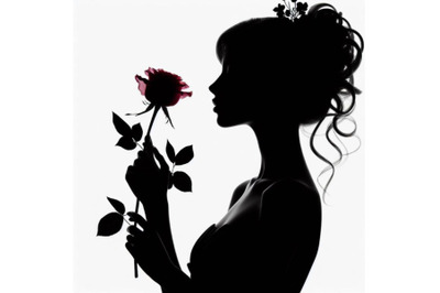 Bundle of Beautiful girl silhouette with rose