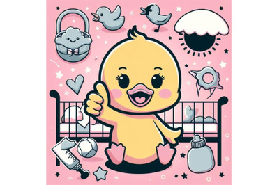 Bundle of cute baby duck cartoon thumb up