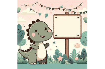 Bundle of Cute dinosaur cartoon with blank sign