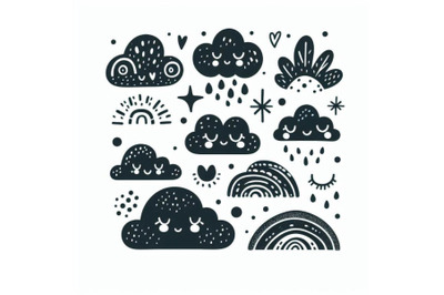 Bundle of cute clouds in scandinavian style