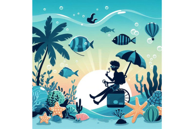 Bundle of cartoon graphic summer time underwater