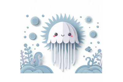 Bundle of cute jellyfish Paper art