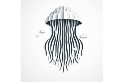 Bundle of Paper cut Jellyfish icon isolated