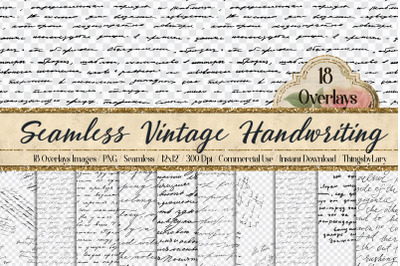 18 Seamless Black Vintage Handwriting Transparent Overlay