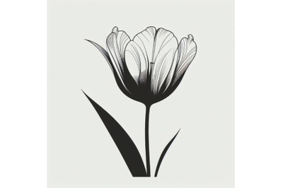 Bundle of Tulip contour drawing. Minimal flower