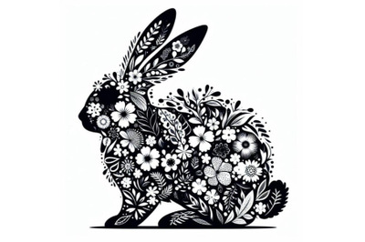 Bundle of abstract bunny filled with flowers and leaves