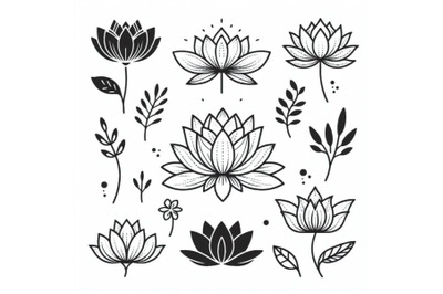 Bundle of Trendy lotus line art vector. Minimal drawing cute flower