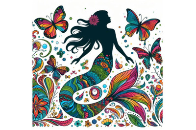 Bundle of Colorful  with patterned rear mermaid and butterflies