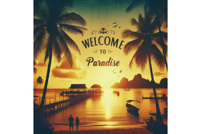 Bundle of Welcome to paradise exotic places vintage flyer concept