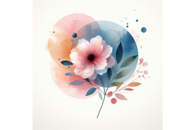 A bundle of watercolor Minimal flower poster.  Colorful background