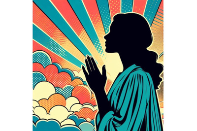 A bundle of Woman prayer joy religion pop art retro