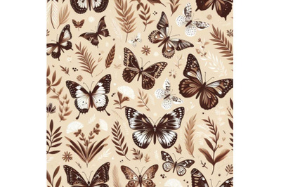 A bundle of Seamless beige pattern with white and brown butterflies