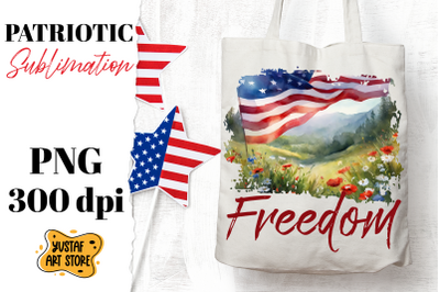 Patriotic sublimation. Watercolor American flag sublimation