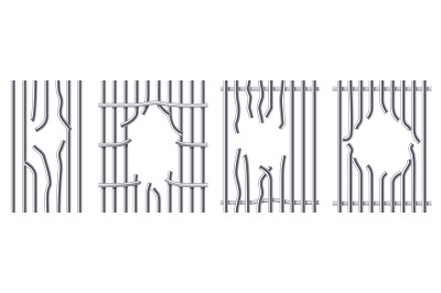 Break prison metal bars. Hole in jail lattice&2C; broken iron cage