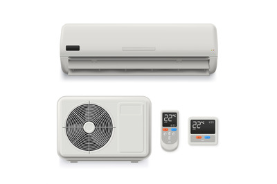Realistic split system air conditioner. Home cooling equipment&2C; extern