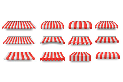 Store sunshade awning. Striped shop and cafe canopies, market stall co