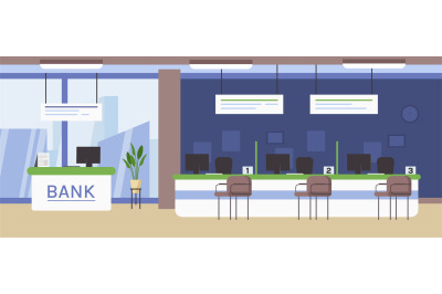 Bank office interior. Customer service counter at bank lobby&2C; banking