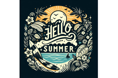 A bundle of Hello summer lettering. Vector