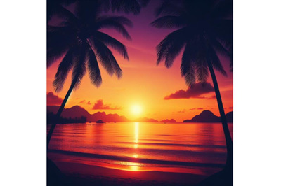 A bundle of Sunset on the beach with palm silhouette, vector