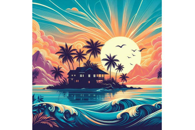 A bundle of A vector drawing represents tropical island design