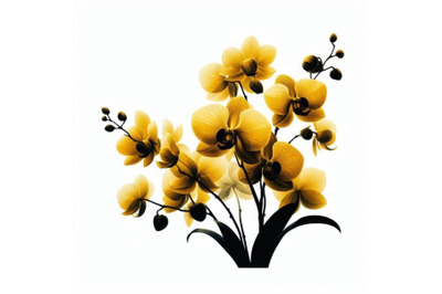 A bundle of Yellow orchid isolated on white painted in