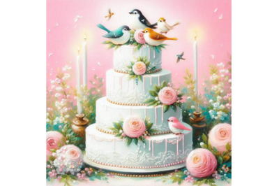 Bundle of Wedding cake with cute birds