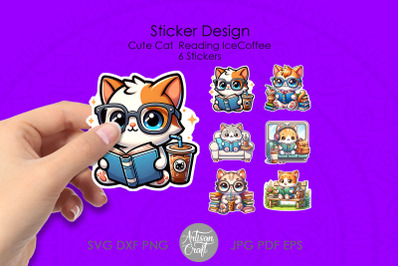 Cat stickers | Cute Cat Reading | cat with headphones