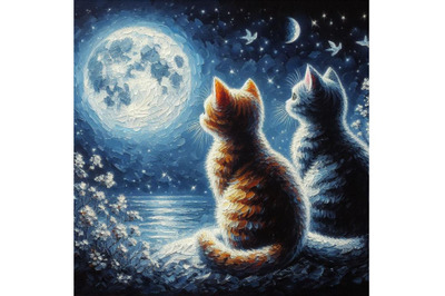 Bundle of Couple of cats watching the moonlight