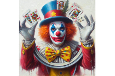 Bundle of Clown from circus in hubcap with playing cards