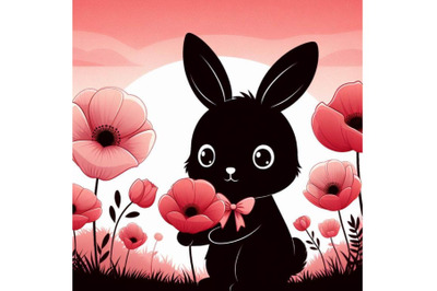 A bundle of Cute Bunny Holding a Red Poppy