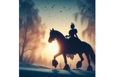 A bundle of Princess riding horse at winter