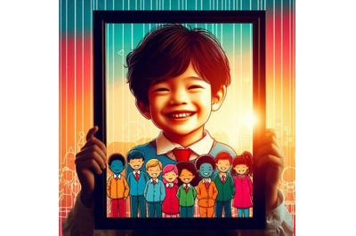 A bundle of Small and smile colorful kids with frame
