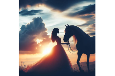 A bundle of Romantic couple on white horse