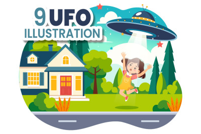 9 UFO Flying Spaceship Illustration