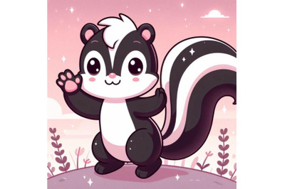 A bundle of Cute skunk cartoon waving hand