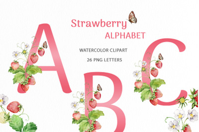 Watercolor Strawberry Alphabet Clipart