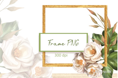 Gold frame PNG | Frame with roses