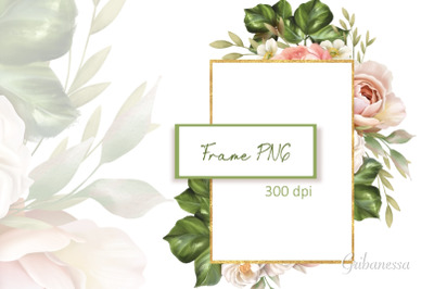 Gold frame PNG | Frame with flowers