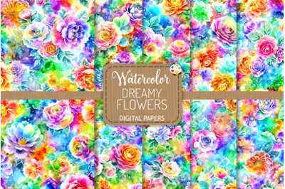 Dreamy Flowers - Watercolor Floral Pattern Papers