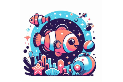 A bundle of Cute clown fish cartoon