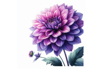 A bundle of watercolor Purple dahlia flower isolated on white backgrou