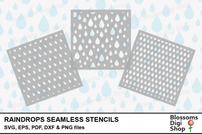 Raindrops Seamless Stencils SVG&2C; EPS&2C; PDF&2C; DXF &amp;amp; PNG files