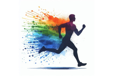 A bundle of watercolor Running people in motion. Simple symbol of run